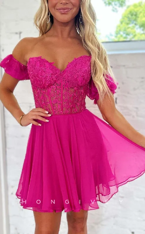 H1889 - Sexy A-Line Sweetheart Appliques Lace-Up Short Homecoming Dress Lace Bodycon Dress