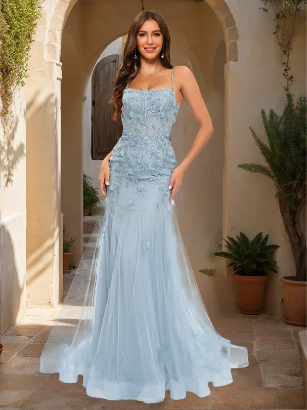 Trumpet/Mermaid Square Neck Sleeveless Lace Prom Dresses Lace Maxi Dress