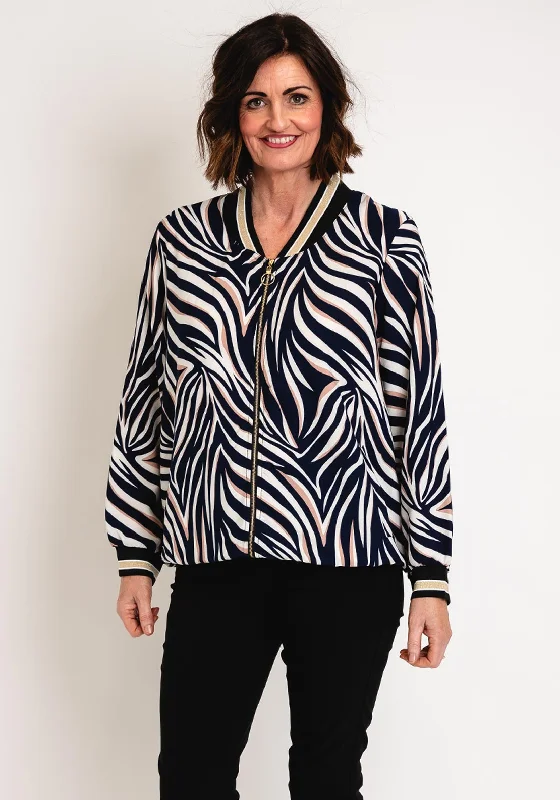 Serafina Collection Animal Print Bomber Jacket, Navy Women's thermal jackets