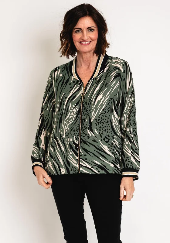 Serafina Collection Animal Print Bomber Jacket, Green Women's cycling jackets