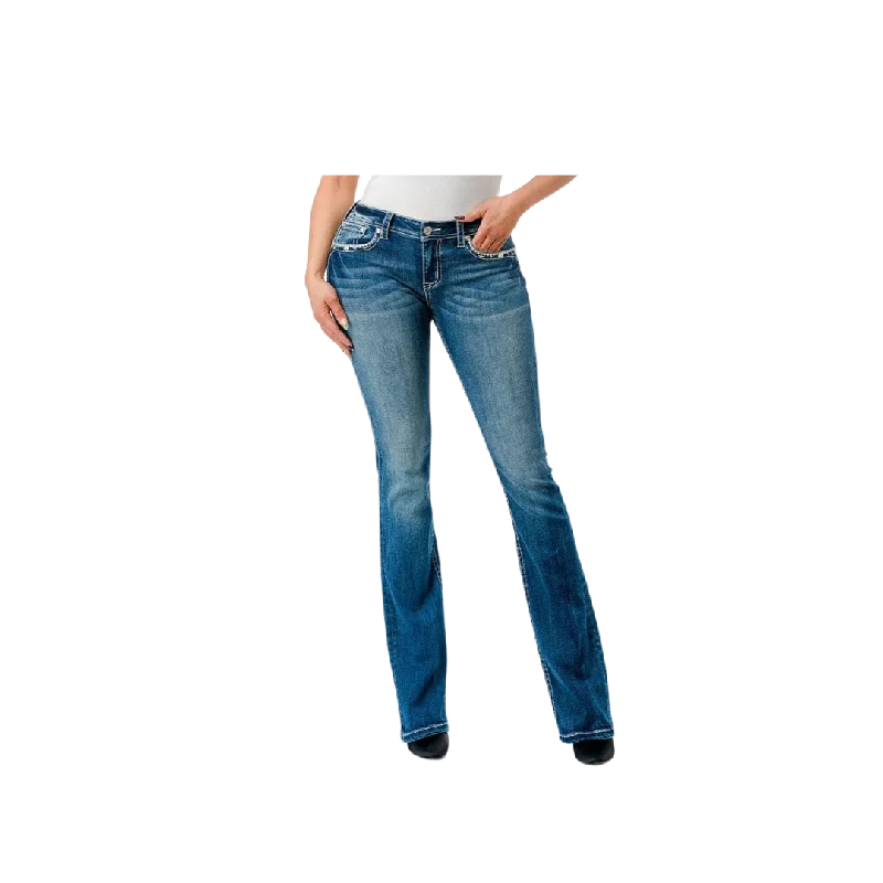 Grace In La Women's Steer Head Mid Rise Bootcut Jeans