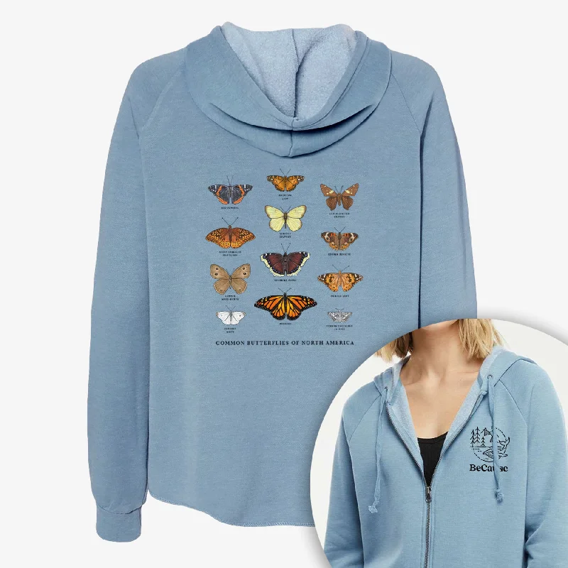 Common Butterflies of North America - Women's Cali Wave Zip-Up Sweatshirt Soft Sweatshirts with Logo