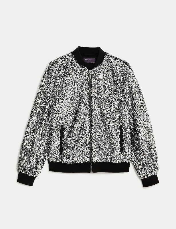 Sequin Relaxed Bomber Jacket Women's insulated jackets