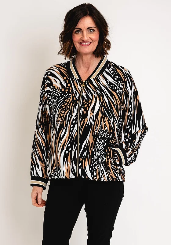 Serafina Collection Animal Print Bomber Jacket, Black Women's hiking jackets