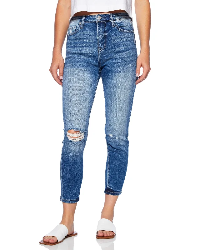 High Rise Distressed Ankle Skinny