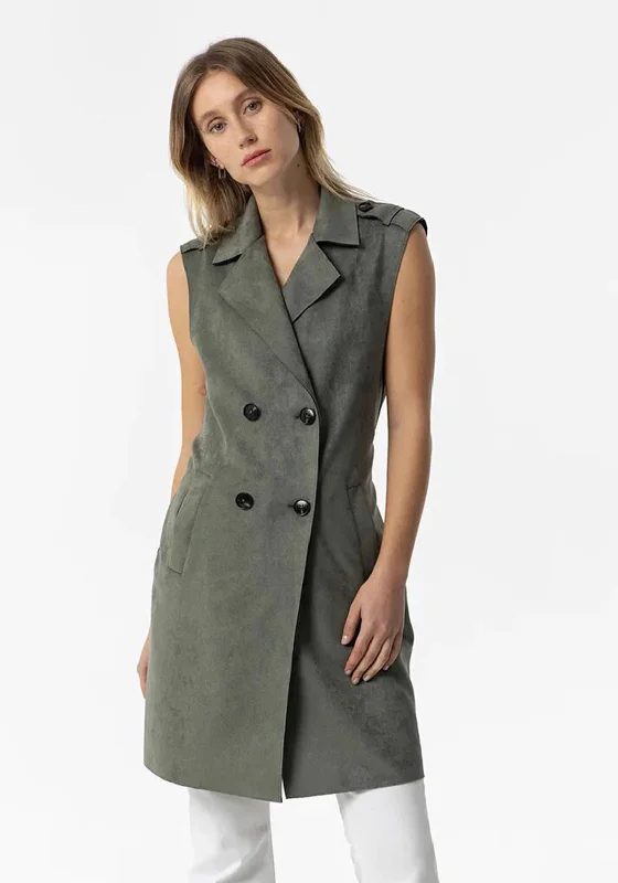 Tiffosi Robe Faux Suede Sleeveless Jacket, Green Women's wedding guest jackets