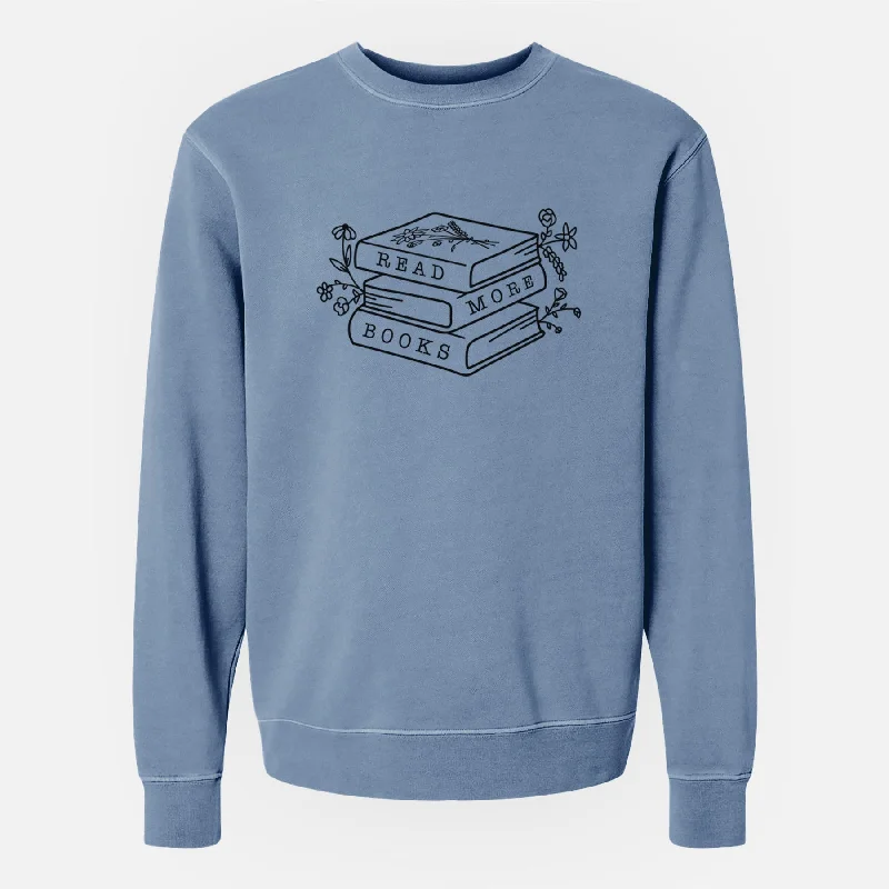 Read More Books - Floral Book Stack - Unisex Pigment Dyed Crew Sweatshirt Soft Hooded Sweatshirt