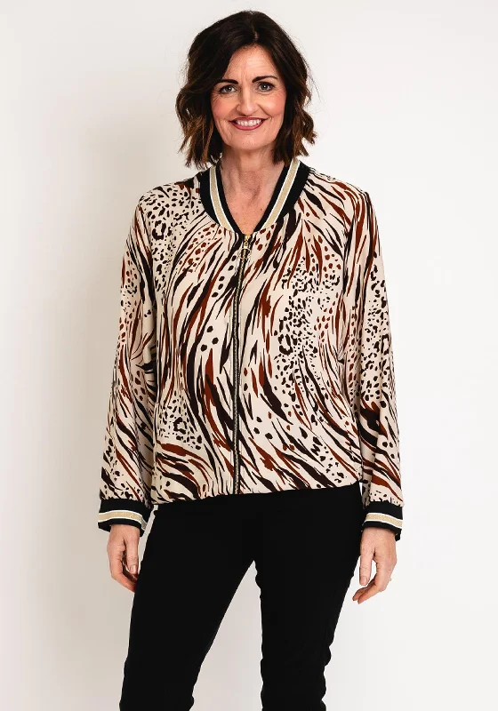 Serafina Collection Animal Print Bomber Jacket, Ecru Women's lightweight summer jackets