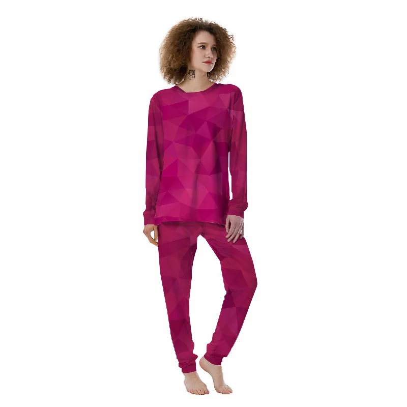 Geometric Square Pink Print Pattern Women's Pajamas Pajama sets under $50