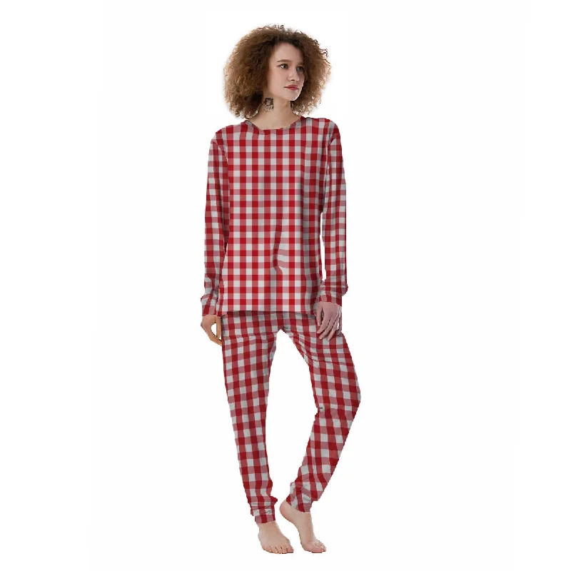 Gingham White And Red Print Pattern Women's Pajamas Luxury pajama sets