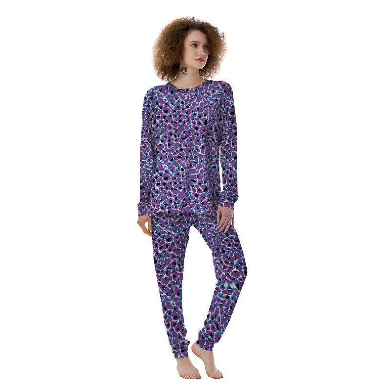 Giraffe Teal And Purple Print Pattern Women's Pajamas Shein pajama sets