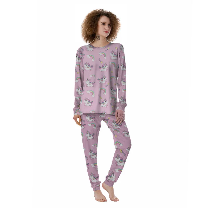 Girly Unicorn Pink Print Pattern Women's Pajamas Nursing pajama sets