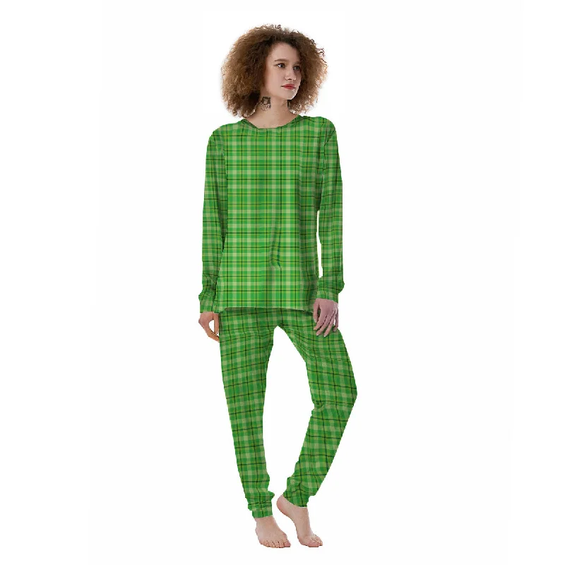 Green Plaid Shamrock Print Pattern Women's Pajamas Breathable cotton pajama sets