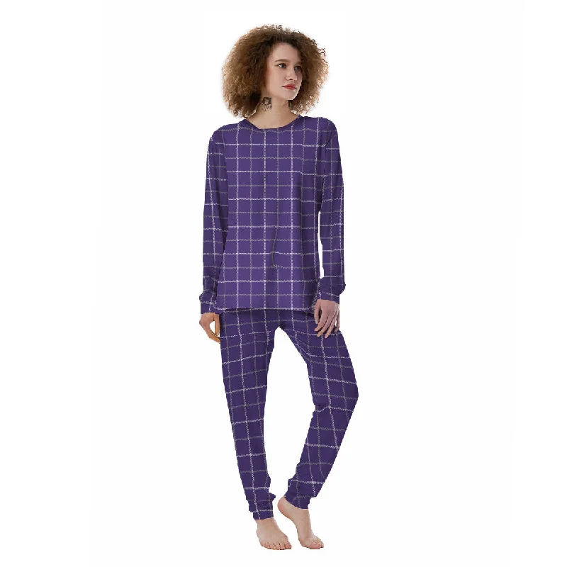 Grey Purple And White Tattersall Print Pattern Women's Pajamas Best pajama sets for relaxing weekends