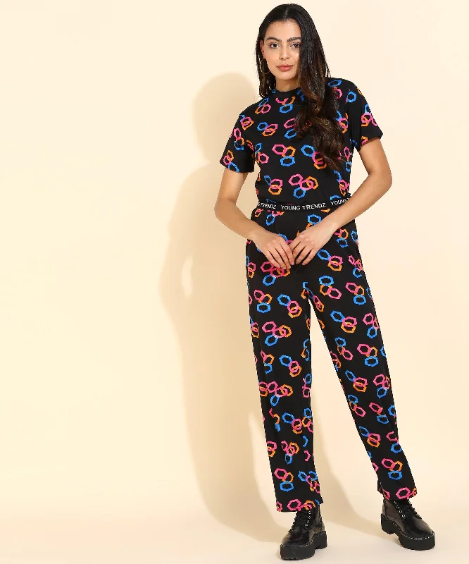 Women Printed T.Shirt & Pyjama Co-Ord Set Target pajama sets