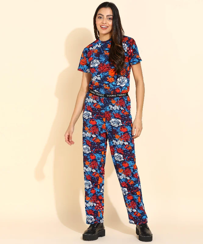 Women Printed T.Shirt & Pyjama Co-Ord Set Discounted pajama sets