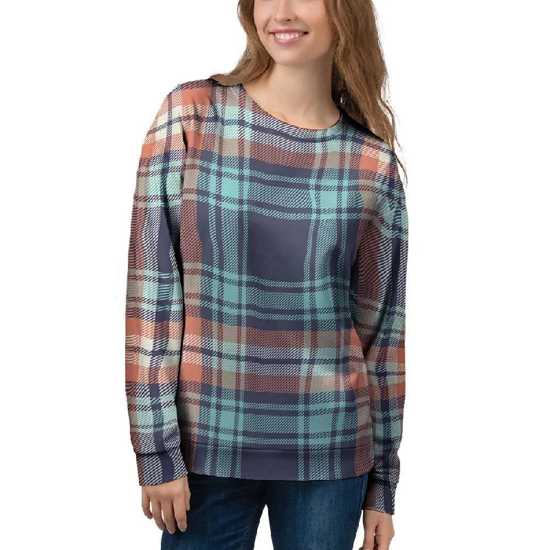 Blue Plaid Tartan Scottish Print Women's Sweatshirt Vintage sweaters