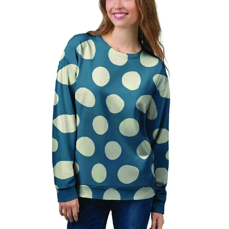 Blue Polka Dot Women's Sweatshirt Layering sweaters