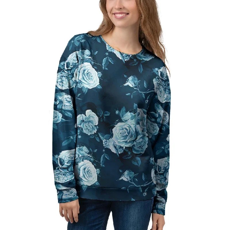 Blue Rose Floral Print Women's Sweatshirt V-neck sweaters