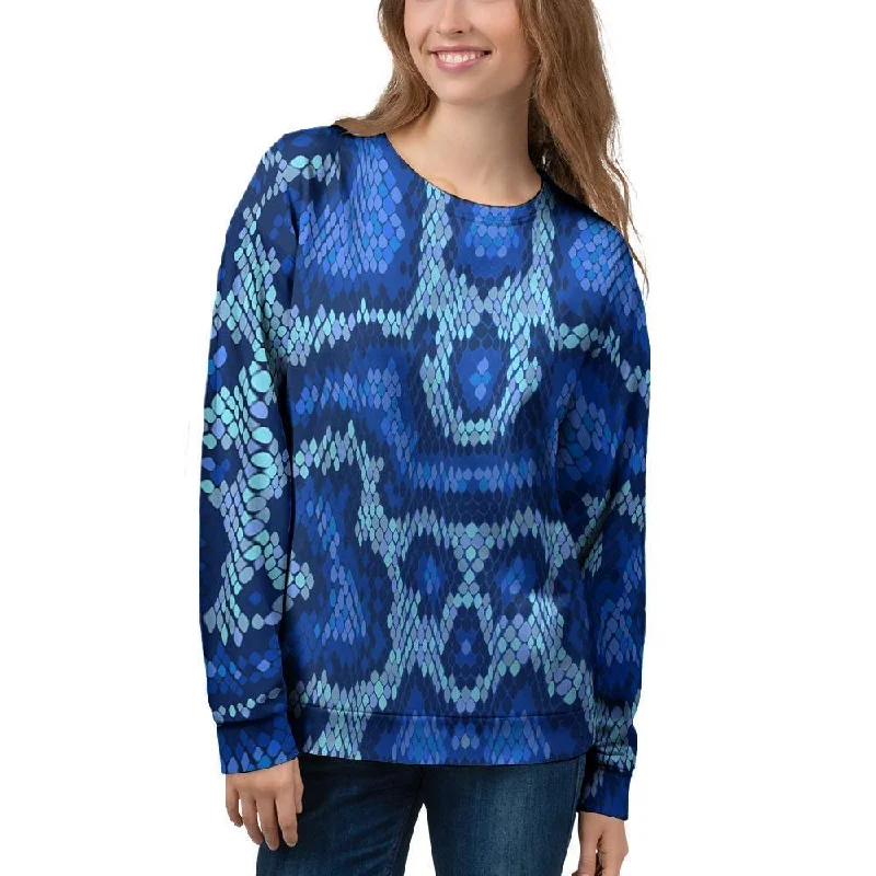 Blue Snakeskin Print Women's Sweatshirt Comfortable sweaters for all seasons