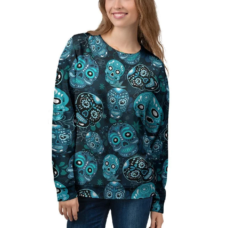 Blue Sugar Skull Print Women's Sweatshirt Best value sweaters