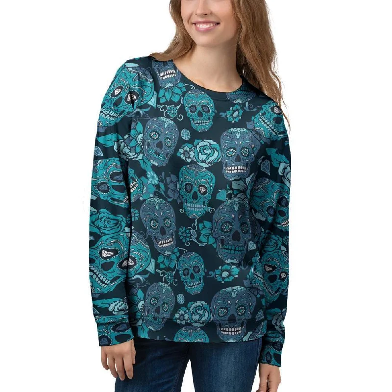 Blue Sugar Skull Women's Sweatshirt Best sweaters for fall