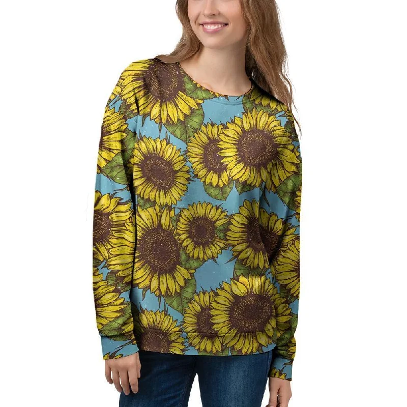 Blue Sunflower Print Women's Sweatshirt Thanksgiving sweaters