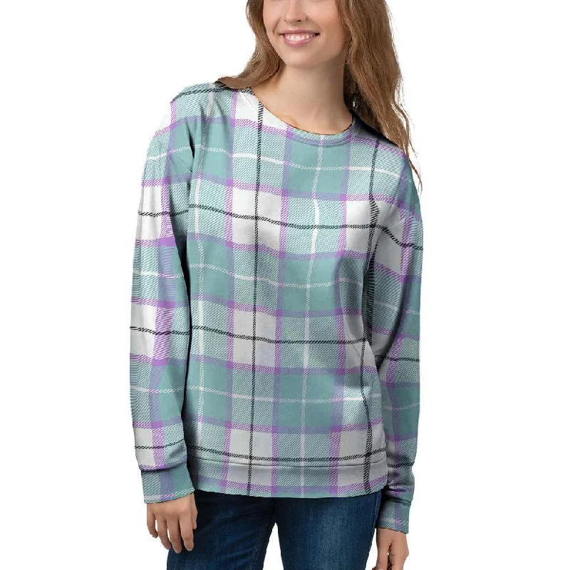 Blue Tartan Plaid Women's Sweatshirt Work sweaters