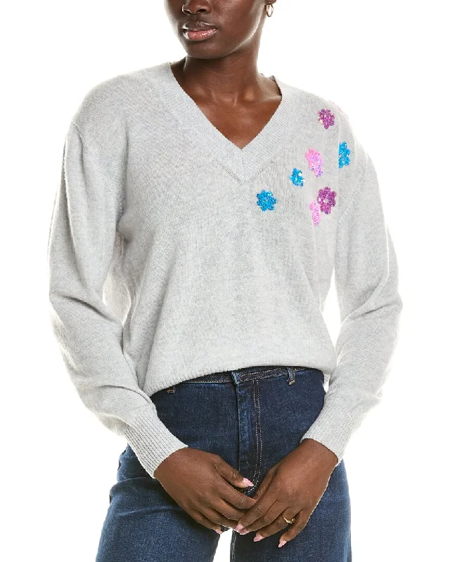 Brodie Cashmere Wool & Cashmere-Blend Sequin Floral V Neck Jumper Zip-up sweaters