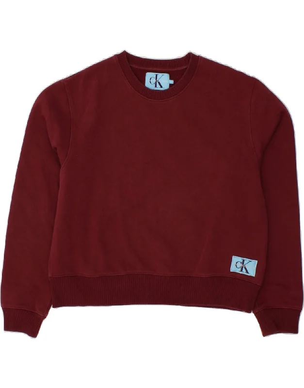 CALVIN KLEIN JEANS Womens Crop Sweatshirt Jumper UK 14 Medium Burgundy Eco-friendly sweaters