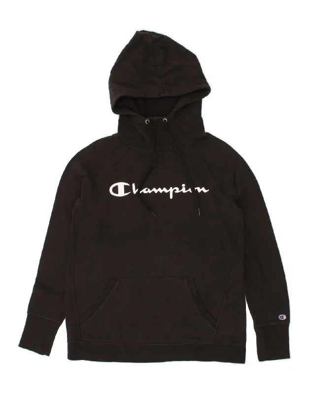 CHAMPION Womens Graphic Hoodie Jumper UK 6 XS Black Polyester Discounted sweaters