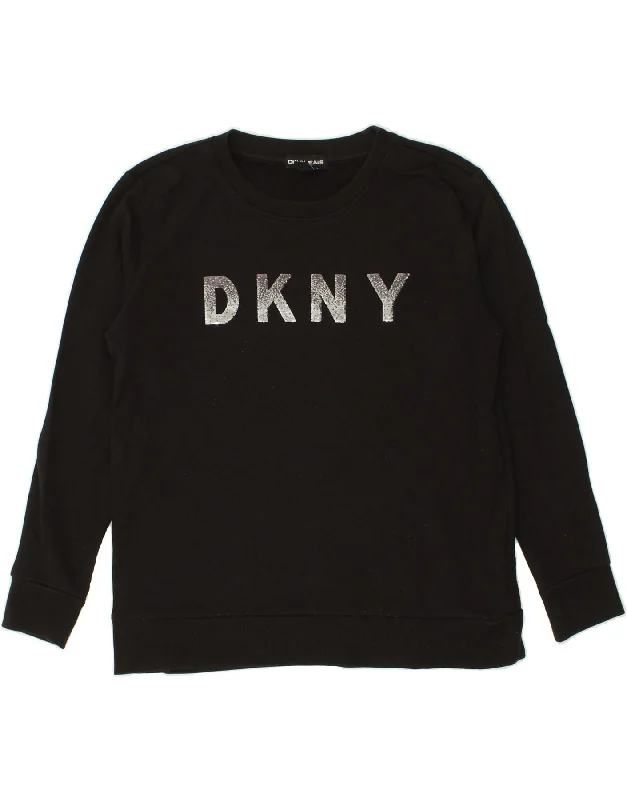 DKNY Womens Oversized Graphic Sweatshirt Jumper UK 10 Small Black Cotton Softest cashmere sweaters