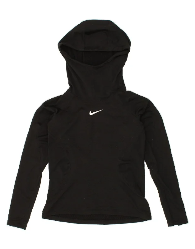 NIKE Womens Hoodie Jumper UK 8 Small Black Polyester Thermal sweaters