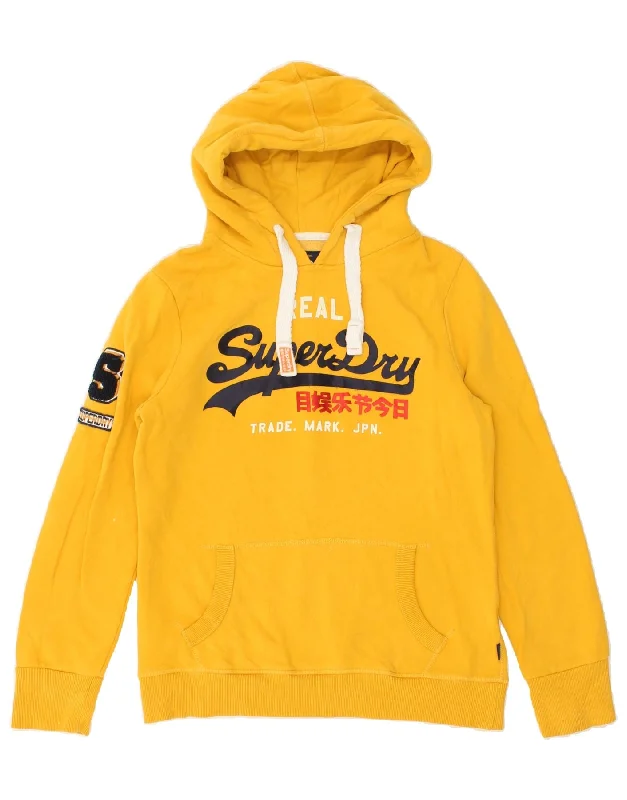 SUPERDRY Womens Graphic Hoodie Jumper UK 12 Medium Yellow Cotton Crewneck sweaters