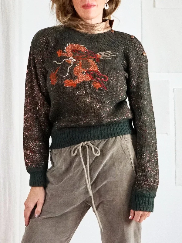 Vintage Dragon Metallic Leather Sweater Cropped sweaters