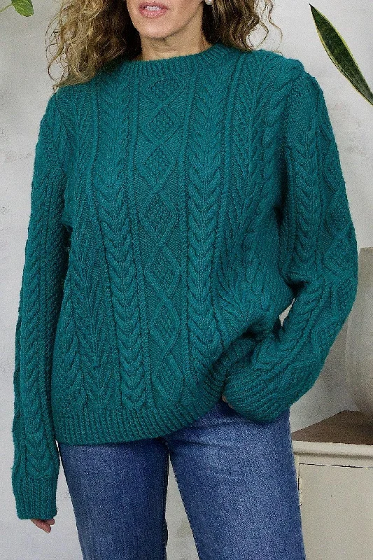 Vintage Handmade Teal Cable Knit Sweater Alpaca wool sweaters