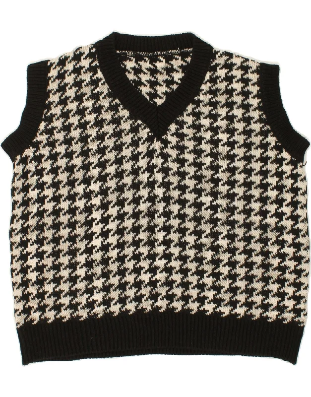 VINTAGE Womens Vest Tank Top UK 14 Large Black Houndstooth Acrylic Lightweight sweaters for spring