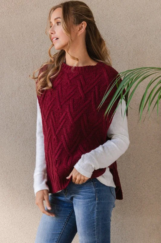 WINE CABLE KNIT SWEATER VEST TIS12282 Moisture-wicking sweaters