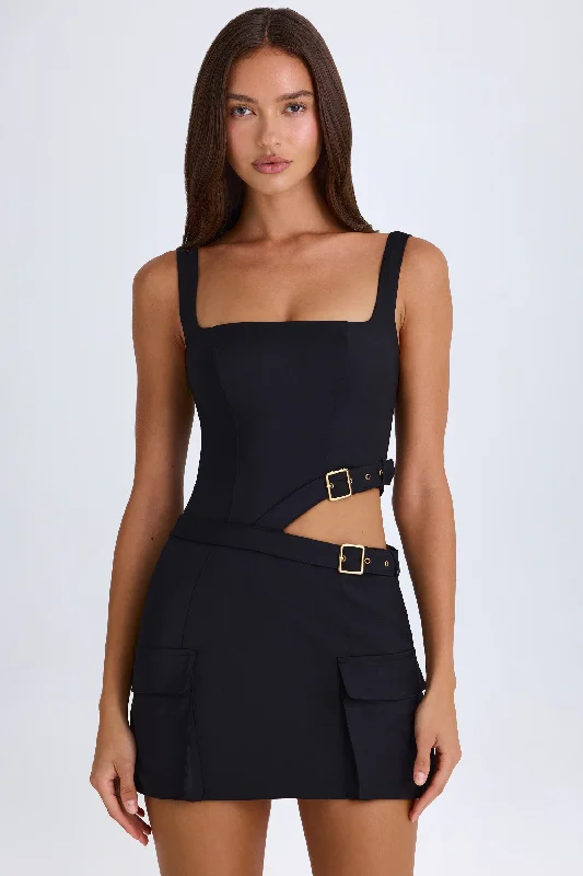 Belted Cut-Out Mini Dress in Black Club mini dresses