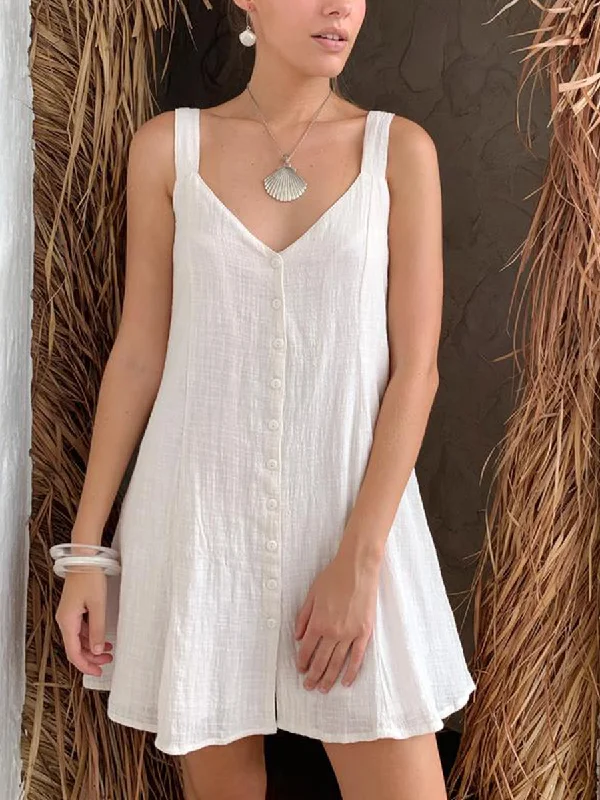 Casual Sleeveless Camisole Linen Boho Mini Dress Preppy mini dresses