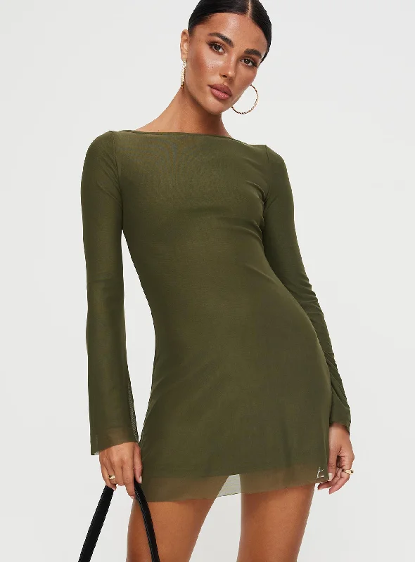 Lukea Long Sleeve Mini Dress Olive Mesh Must-have mini dresses for this season