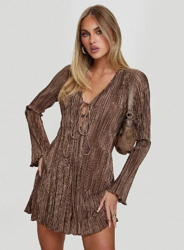 Malop Long Sleeve Mini Dress Chocolate Formal mini dresses