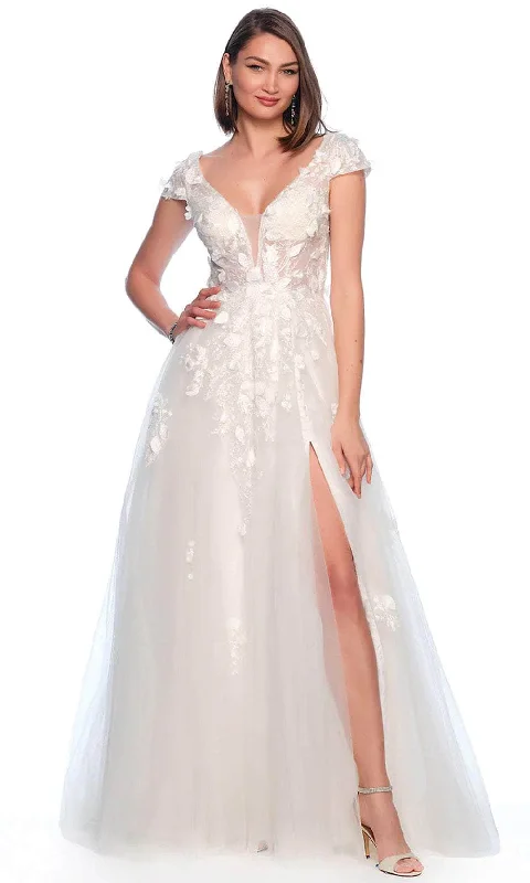 Dave & Johnny Bridal 12013 - Cap Sleeve Embroidered Bridal Gown Princess Bridal Dress