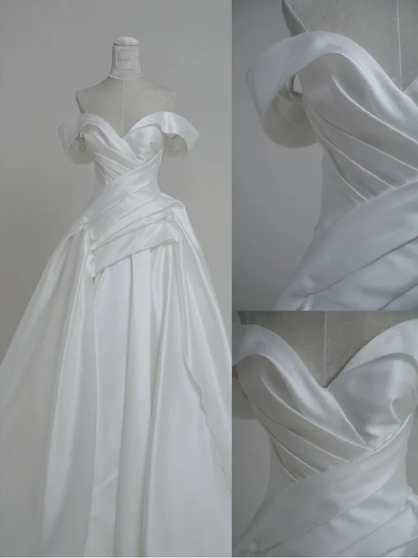 Off Shoulders Draping Silk Ball Gown Wedding Dress Sparkle Bridal Dress