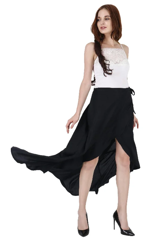 Black Solid Wrap Around Asymmetric Skirt Plus size unclassified skirts