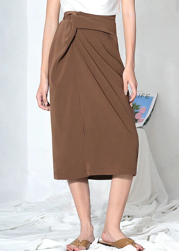 Bohemian Brown High Waist side open Asymmetrical design  Skirts Cocktail unclassified skirts