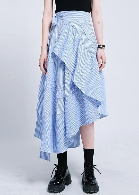 Boutique Blue Striped tie waist Ruffled Skirt Summer Trendy unclassified skirts