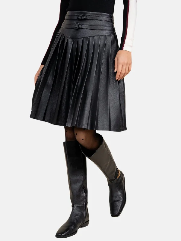 Coco Leather Pleated Skirt in Black Earthy tone unclassified skirts