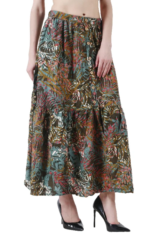 Dark Floral Leaf Printed Skirt Printed unclassified skirts