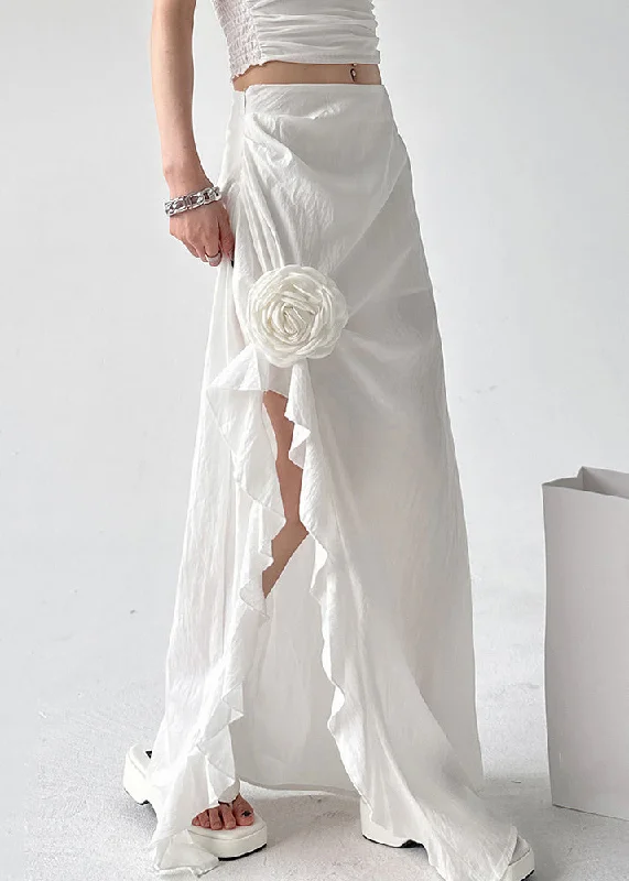 Floral White Side Open High Waist Cotton Skirts Fall Affordable unclassified skirts